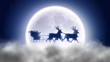 Santa with reindeer flies over moon in loop