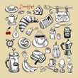 hand draw sketch morning breakfast set