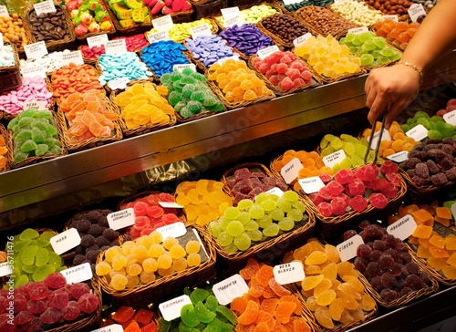 Photo: Sweets on market stall in La Boqueria, Barcelona Sweets on market stall in La Boqueria, Barcelona
