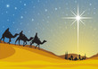 Classic three magic scene and shining star of Bethlehem.