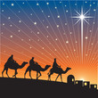 Classic three magic scene and shining star of Bethlehem.