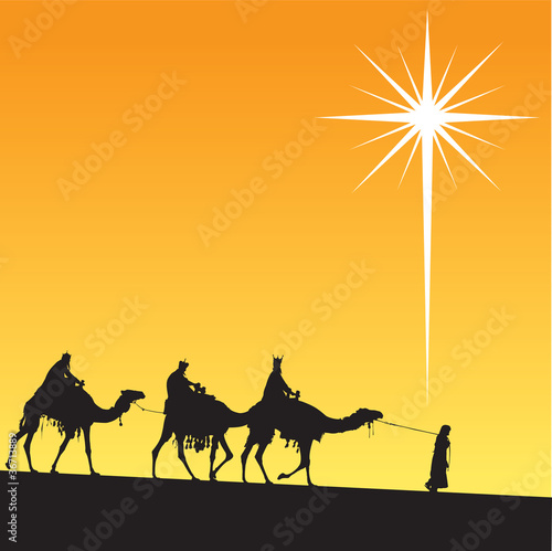Classic three magic scene and shining star of Bethlehem.