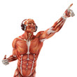 dj muscle man pointing to the sky