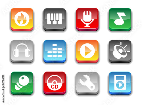 Vector: 3d glossy simple Music icons. 3d glossy simple Music icons.