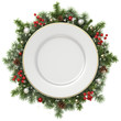 Illustration: Plate in a Christmas wreath. Plate in a Christmas wreath.