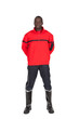 Pompier en uniforme sur fond blanc