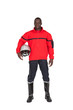 Pompier en uniforme sur fond blanc