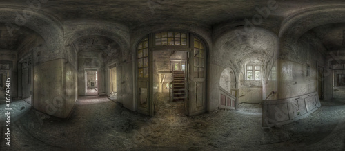 Photo: abandoned hallway panorama abandoned hallway panorama