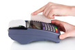 bank terminal and credit card processing isolated on white