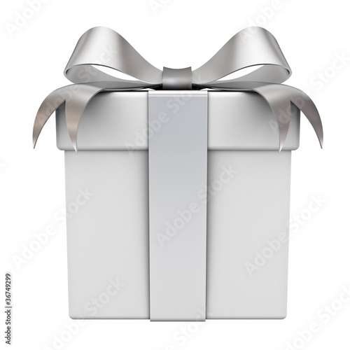 Illustration: Gift box with silver ribbon bow Gift box with silver ribbon bow