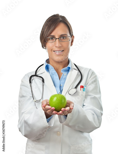 Photo: Doctor Showing an Apple with Both Hands Doctor Showing an Apple with Both Hands