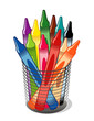 Multicolor Crayons in Desk Organizer