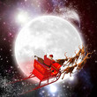 Weihnachtsmann mit Rentierschlitten, Mond, Weltraum