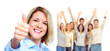 Happy woman and group of people.