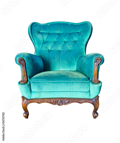 Photo: vintage blue luxury armchair isolated with clipping path vintage blue luxury armchair isolated with clipping path