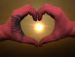 Heart and love gesture by hands colored in albania flag during b