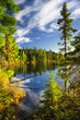 Forest and sky reflecting in lake