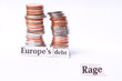 Stack of coins with Europe's debt