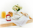 Marriage proposal. An engagement diamond ring in bouquet of rose