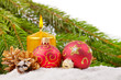 Christmas balls and gold candle Christmas balls and gold candle