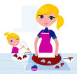 Cute Girl helping her Mother with christmas baking..