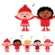 Happy smiling caroling multicultural kids singing song