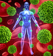 Human body with cancer cells spreading and growing