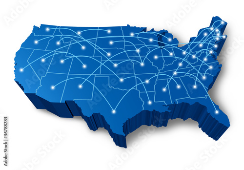 Illustration: U.S.A 3D map communication network U.S.A 3D map communication network