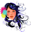 Illustration: Exotic Hairstyle with Flowers Exotic Hairstyle with Flowers
