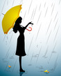 A Silhouette of a young girl with a yellow umbrella A Silhouette of a young girl with a yellow umbrella