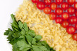tomatoes, pasta and herb like symbol Italian flag tomatoes, pasta and herb like symbol Italian flag