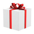 white gift box with red ribbon and bow isolated on white white gift box with red ribbon and bow isolated on white