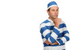 portrait of a man in prisoner costume
