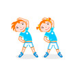 Cheerful boy and girl do stretching exercise