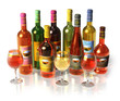 Illustration: Set of wine and cognac bottles and goblets Set of wine and cognac bottles and goblets