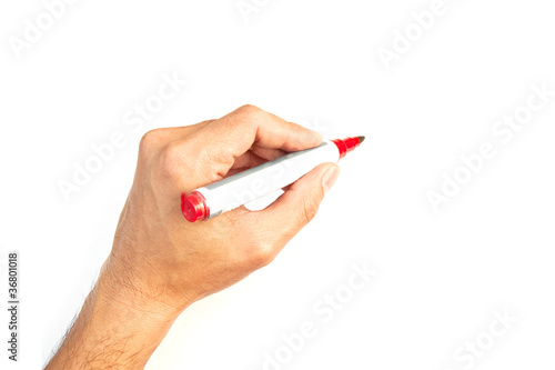 Photo: Hand with a marker isolated over white Hand with a marker isolated over white