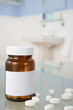 Pills on bathroom shelf