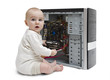 young child working on open computer