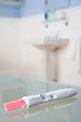 Pregnancy testing kit in bathroom