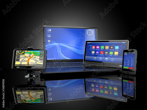 Illustration: Electronics. Laptop, mobile phone, tablet pc and gps Electronics. Laptop, mobile phone, tablet pc and gps