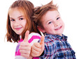 Foto: Happy boy and girl thumbs up Happy boy and girl thumbs up