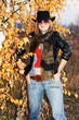 Smiling girl over autumnal background