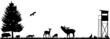 Wald Wiese Feld Hochsitz Silhouette Landschaft Tiere