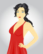 Fashion woman in red dress, vector