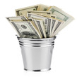 Isolated bucket of US banknotes