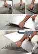 handyman spreading glue on the floor