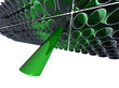 One high green pipe above lot of grey pipes One high green pipe above lot of grey pipes