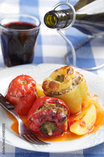 Photo: Peppers and tomato stuffed with mincemeat Peppers and tomato stuffed with mincemeat