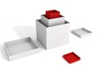 empty red gift box in many white boxes
