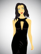 Fashion woman in black dress, vector